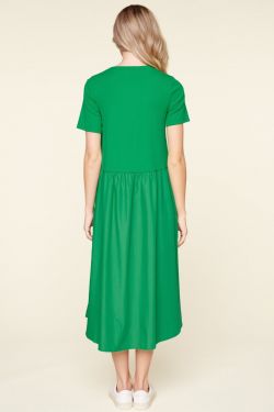 Sheila Cotton Knit Poplin Trapeze Midi Dress - KELLY-GREEN