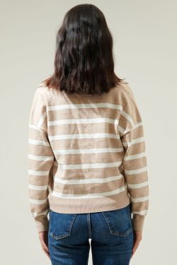 Possie Dill Striped Collar Sweater - OATMEAL