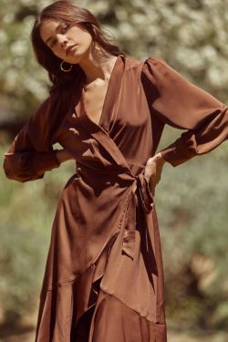Ophelia Wrap Midi Dress - CHOCOLATE
