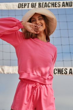 Deanna Balloon Sleeve French Terry Sweatshirt Top