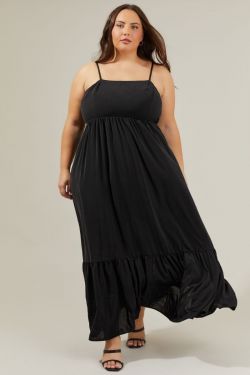Delany Tie Back Maxi Dress Curve - BLACK