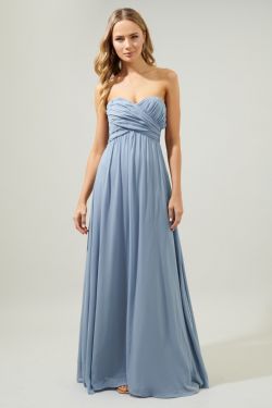 Beloved Ruched Sweetheart Convertible Dress - DUSTY-BLUE
