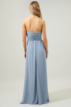 Beloved Ruched Sweetheart Convertible Dress - DUSTY-BLUE