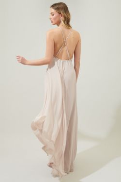 Divine High Neck Backless Maxi Dress - TAUPE