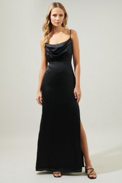 Charisma Cowl Neck Maxi Dress - BLACK
