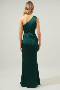Prestige One Shoulder Asymmetrical Maxi Dress - EMERALD