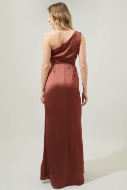 Prestige One Shoulder Asymmetrical Maxi Dress - RUST