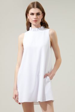 Benson Trapeze Mock Neck Mini Dress - WHITE