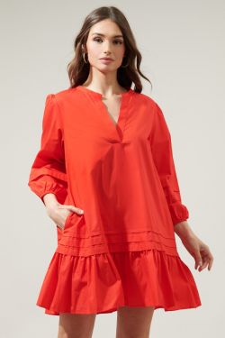 Velma Ruffle Shift Dress - RED