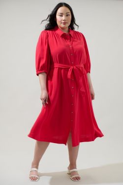 Vienna Midi Shirt Dress Curve - RED