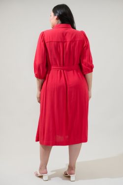 Vienna Midi Shirt Dress Curve - RED