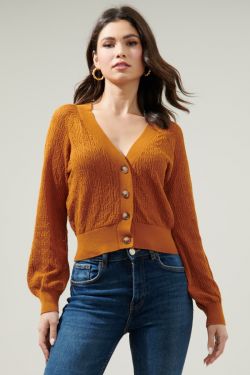 Chasing Waves Pointelle Knit Cardigan - RUST