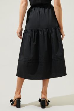 Flores Pleated Midi Skirt - BLACK