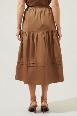 Flores Pleated Midi Skirt - BROWN