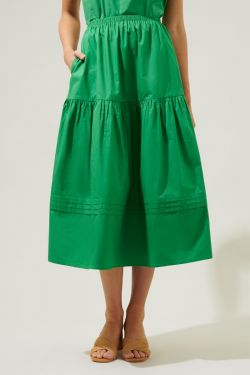 Flores Pleated Midi Skirt - KELLY-GREEN