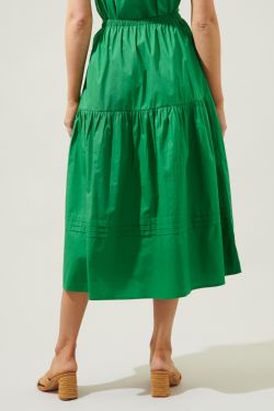Flores Pleated Midi Skirt - KELLY-GREEN