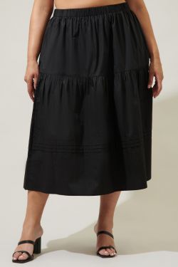Flores Pleated Midi Skirt Curve - BLACK