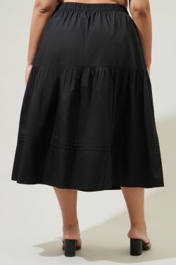 Flores Pleated Midi Skirt Curve - BLACK