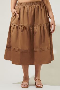 Flores Pleated Midi Skirt Curve - BROWN