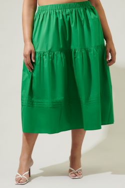 Flores Pleated Midi Skirt Curve - KELLY-GREEN