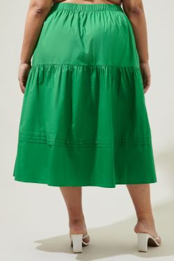 Flores Pleated Midi Skirt Curve - KELLY-GREEN