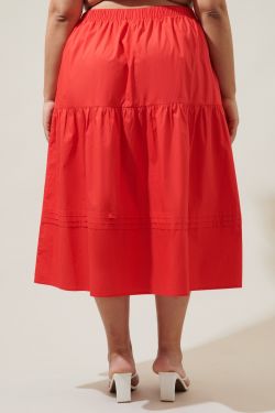 Flores Pleated Midi Skirt Curve - RED