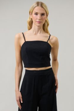 Stay Extra Square Neck Crop Top - BLACK