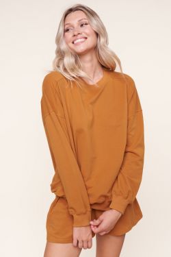 Kaede Long Sleeve Boxy Sweatshirt - CAMEL