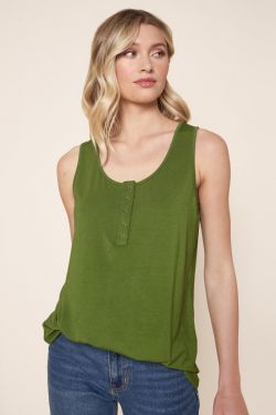 Rylee Henley Tunic Knit Tank Top - OLIVE