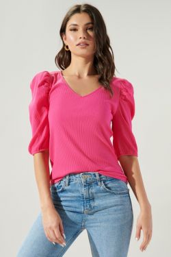 Essie Ribbed Knit Puff Sleeve Top