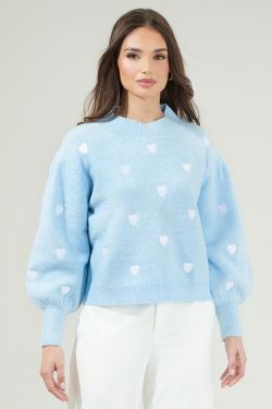 Cross My Heart Embroidered Sweater - BLUE WHITE