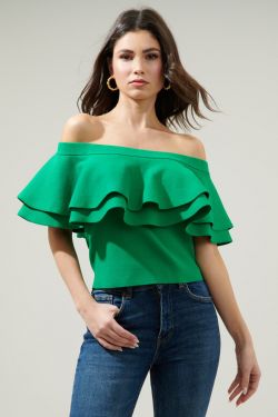 Kaila Off the Shoulder Sweater Top - KELLY-GREEN