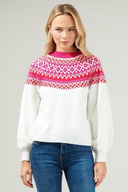 Honey Baby Fair Isle Mock Neck Sweater - WHITE-RED