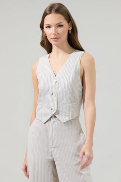 Sandy Striped Chelsea Button Up Vest-OATMEAL-WHITE
