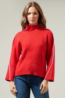 Cole Whipstitch Turtle Neck Sweater - RED