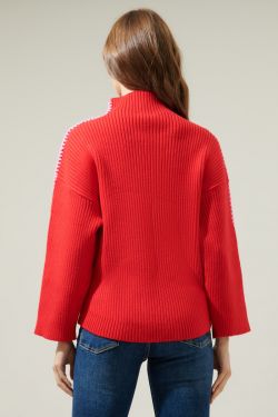 Cole Whipstitch Turtle Neck Sweater - RED
