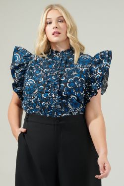 Dynamite Floral Sleeveless Ruffle Top Curve