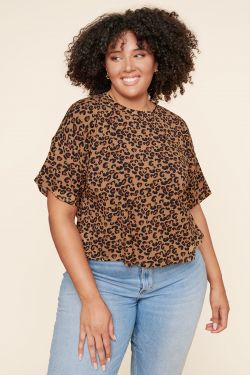 Lea Leopard Everyday Cropped Jersey Knit T Shirt Curve