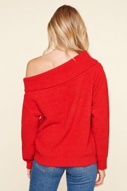 Ramona Fuzz One Shoulder Sweater - RED