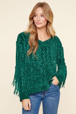 Real Rodeo Fringe Sweater - EMERALD