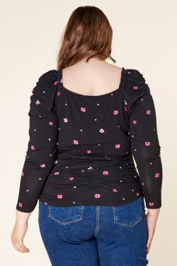 Mika Floral Dot Jersey Knit Ruched Long Sleeve Top Curve