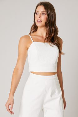 Stay Extra Square Neck Crop Top - WHITE