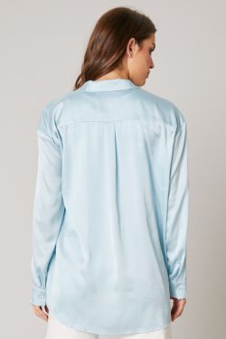 Dream State Satin Button Front Shirt - ICE-BLUE