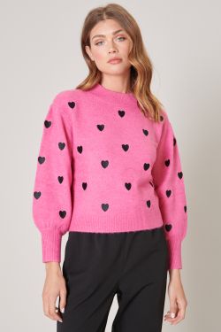 Cross My Heart Embroidered Sweater - PINK-MULTI