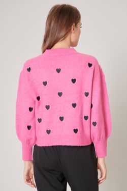 Cross My Heart Embroidered Sweater - PINK-MULTI