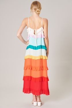 Taste the Rainbow Sleeveless Ruffle Maxi Dress