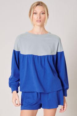 Happy Days Colorblok French Terry Knit Top - BLUE-MULTI