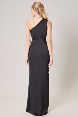 Prestige One Shoulder Asymmetrical Maxi Dress - BLACK