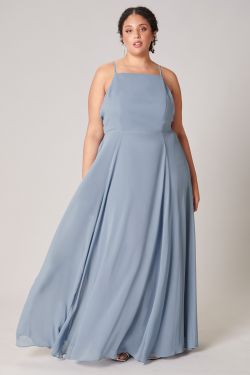 Divine High Neck Backless Maxi Dress Curve - DUSTY-BLUE