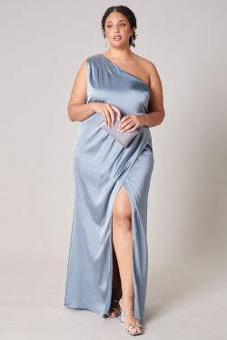 Prestige One Shoulder Asymmetrical Maxi Dress Curve - DUSTY-BLUE